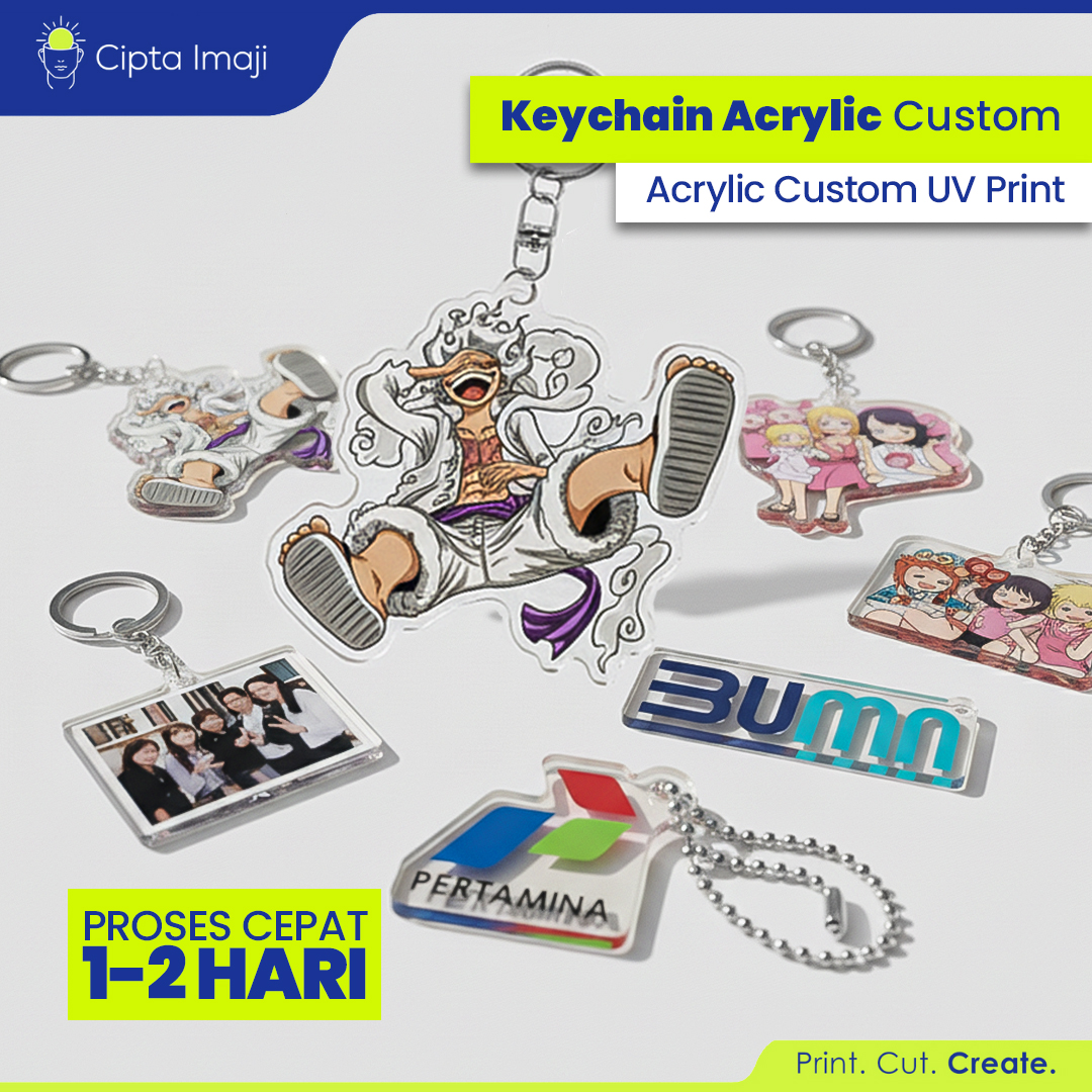 Gantungan Kunci Akrilik Custom 1/2 Sisi Print UV